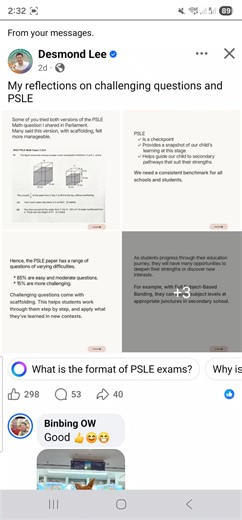 Shared post from the Minister of Education on challenging questions in PSLE Math