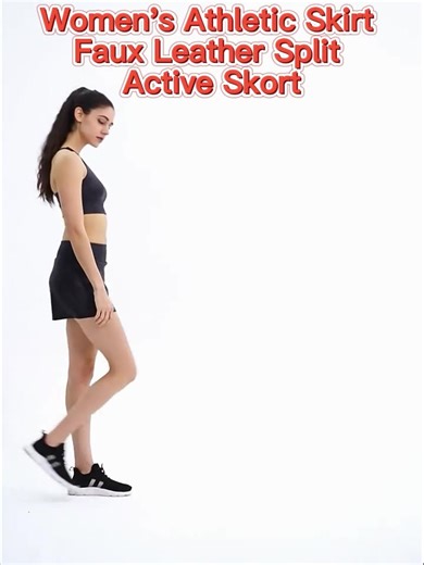 Women's Athletic Skirt Faux Leather Split Active Skort With Built-in Shorties Tennis Skirts Golf Skorts With Pockets