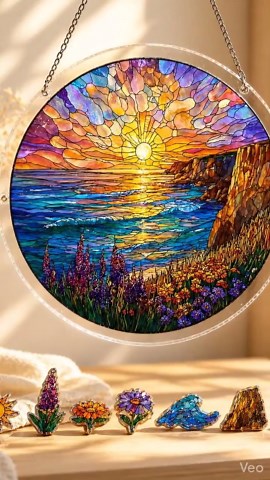Coastal Sunset Suncatcher Puzzle DIY Kit, Ocean Wildflower Acrylic Window Hanging, Rainbow Light Catcher, Stained Glass Style Gift for Mom - Etsy Canada