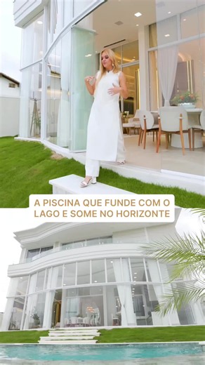 Quando a arquitetura e a natureza se tornam uma só. 🍃✨ Essa área de lazer foi desenhada para proporcionar uma experiência visual e sensorial única. Trabalhamos a movimentação do terreno criando diferentes platôs que valorizam cada ângulo da paisagem. O grande espetáculo fica por conta da piscina de borda infinita que se alinha perfeitamente ao lago, trazendo uma sensação de continuidade e paz. A área de convivência conta com uma mesa aconchegante sob o ombrelone e espreguiçadeiras, acompanhadas