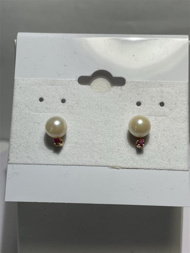 14 Kt Gold 6mm Pearl Ruby Stud Earrings - Etsy
