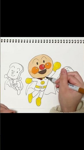 【100倍速】ヒーロー集合！アンパンマンの仲間たち♪かんたんお絵描き #イラスト #かきかた #illustration #drawing #art #アンパンマン #しょくぱんまん #カレーパンマン