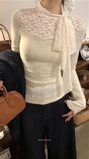 𝐊𝐀𝐖𝐀𝐈𝐈 𝐒𝐇𝐎𝐏 on Instagram: "aesthetic lace top >> floral lace top✧˚.🩶 -perfect for layering 𝐍𝐞𝐰 𝐀𝐫𝐫𝐢𝐯𝐚𝐥🩶 -floral lace top⋆♱ ~perfect for layering ~off-white mesh top ~style it with baggy jeans Shop the lace top now🎧 #explore #dress #y2k #trending #reels"