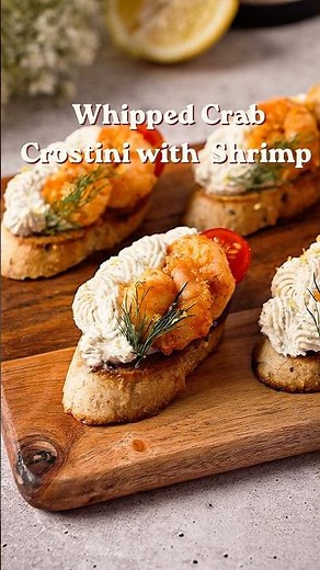 Whipped Crab and Garlic Shrimp Crostini | Easy Holiday Appetizer. Recipe ⬇️