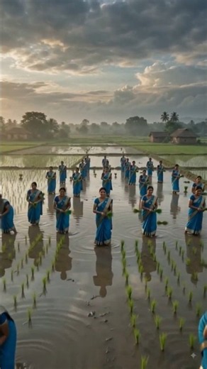 🌾💙 नीली साड़ी में धान रोपती 150 महिलाएं | भोजपुरी झूमर गीत के साथ अद्भुत Village Life #shorts #fyp