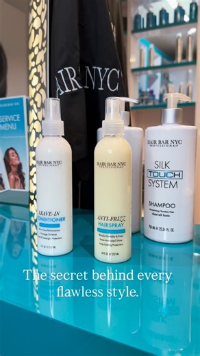 The secret behind every flawless blowout. Perfect styling isn’t just technique — it’s what you use. Lightweight prep, heat protection, smooth finish and frizz control — so every blowout looks polished, shiny and lasts. #blowoutnyc #nycblowout #manhatan #manhattansalon #midtownsalon | Hair Bar NYC