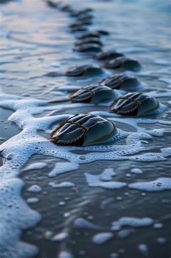 Horseshoe Crabs Crawling in Surf
