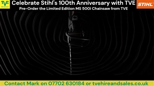 🪚 100 YEARS OF STIHL: A ONCE-IN-A-LIFETIME OPPORTUNITY! 🪚 2026 marks the 100th anniversary of STIHL, and to celebrate, they are releasing a Limited Edition MS 500i Centennial Chainsaw. TVE is thrilled to announce that we are applying to secure ONE of these stunning, commemorative models for our customers. This isn't just a chainsaw; it's a piece of history. ✨ The Centennial Edition Includes: ✅ Exclusive 25” Light X Guide Bar ✅ Rapid HEXA chain, file, and wooden handle ✅ Commemorative black sca