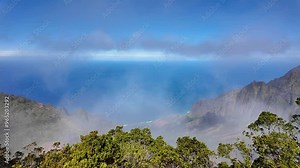 Kalalau Lookout, Kauai, Hawaii. A superb view into the heart of the Kalalau Valley one of the most photographed and well recognized valleys in all of Hawaii featured in many movies and TV shows.