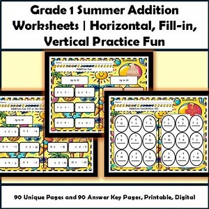 Grade 1 Summer Math Addition Missing Addend Find the Sum Within 20 Pack