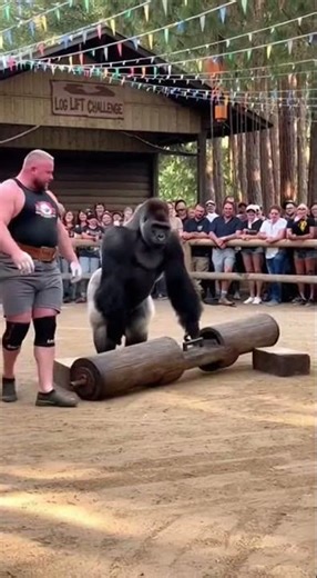 Strongman vs Gorilla in a Log Lift Challenge.