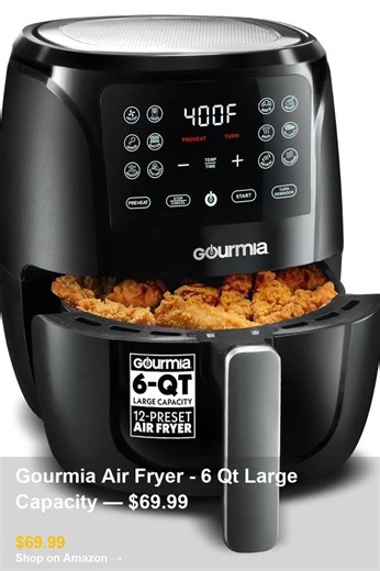 Gourmia Air Fryer - 6 Qt Large Capacity — $69.99 https://amzn.to/4bKN370