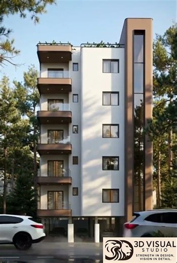 G + 4 Elevation , Apartment , 2 BHK , 3 BHK FLATS , Nanded , Maharashtra , 3D visual studio