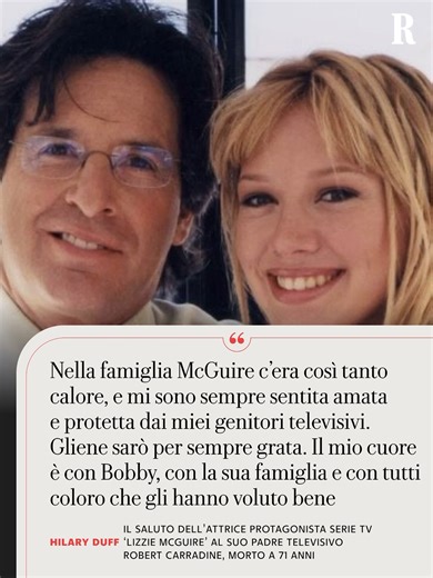 È morto Robert Carradine, il papà televisivo di Hilary Duff nella serie 'Lizzie McGuire', andata in onda nei primi anni 2000 su Disney Channel. Sui social il ricordo dell'attrice Hilary Duff: “Leggere questa notizia fa male. È davvero difficile affrontare una verità del genere su un vecchio amico. Nella famiglia McGuire c'era così tanto calore, e mi sono sempre sentita amata e protetta dai miei genitori televisivi. Gliene sarò per sempre grata”. L’articolo completo su Repubblica #rep #HilaryDuff