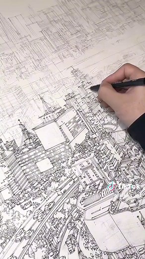 Realistic City Drawing with Color | Town Drawings Tutorial