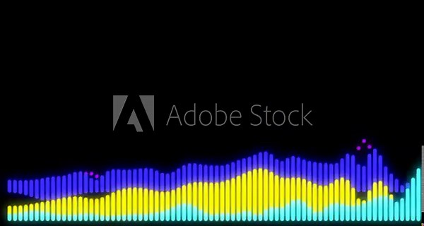 Audio spectrum analyzer displaying sound frequencies in real time 3d animation