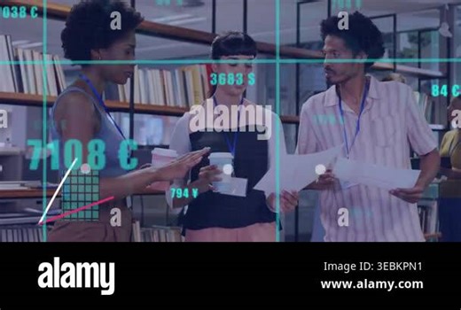 Animation of digital data processing over diverse business people in office. Global finance, business, connections, computing and data processing concept digitally generated video Stock Video Footage - Alamy