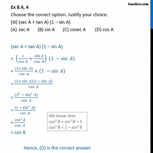 Ex 8.3, 4 (iii) - (sec A   tan A) (1 – sin A) - Trigonometry Class 10