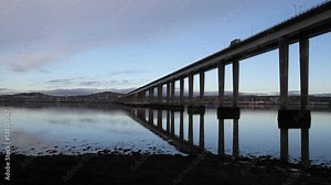 Dundee waterfront and Tay Road Bridge at dawn Scotland