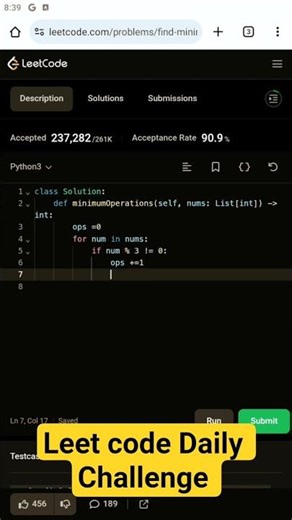 3190. Find minimum Operations to Make all Elements divisible by three | Leetcode Daily Challenge