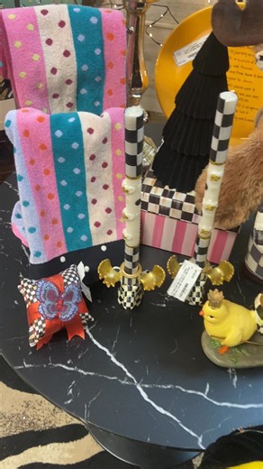 ✨Designer favorites at consignment prices! ✨ We’ve just added a beautiful collection of MKC décor and accessories — high-quality, whimsical, and full of charm! Perfect for collectors or anyone looking to add a touch of bold elegance to their home. 🖤🤍💛 👜 Magazine Tote Check – $184 🦌 Plush Moose Brown – $43.50 🥚 “Which Came First” Chick 🐥 & Egg – $97 🕯️ Moose Candle Holder – Black/White – $129 🦋 Butterfly Sachet Pillow – Red – $49.50 🎀 Set of 2 Hand Towels – $58.50 🎄 Velvet Christmas Tr