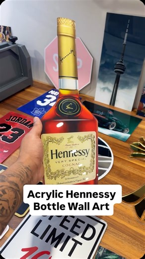 Mazer Design - Acrylic Wall Art on Instagram: "Custom Hennessy bottle acrylic wall art! Perfect wall art for bars, rooms and offices! #wallart #acrylicsign #acrylicprint #asmr #hennessey y"