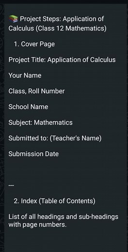 Project Steps: Application of Calculus (Class 12 Mathematics) ... | Filo