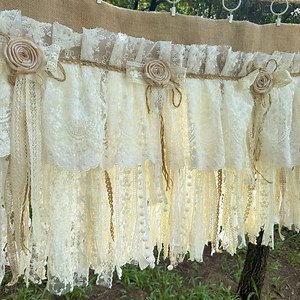 Rustic Unique Burlap Beige Ivory Lace Bedroom Window Valance,farmhouse Country Kitchen Curtain, Shabby Chic Cafe Curtains, H-25in(63cm) - Etsy