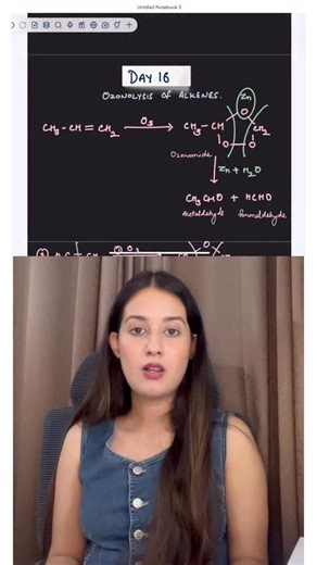 Ananya Sharma | Day 16 – Ozonolysis of Alkene ✨ One of the most important reactions of alkenes! 🚀 In ozonolysis, an alkene reacts with ozone (O₃) and... | Instagram