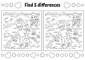 Find five differences. Coloring page for kids. Activity worksheet for...