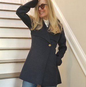 Laundry by Shelli Segal, Denim Blue Wool Blend Mini Coat, XS, $48