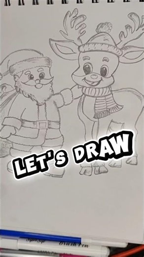 cute Santa🎅 with his reindeer🦌#shorts #christmas #howtodraw #kidsdrawing