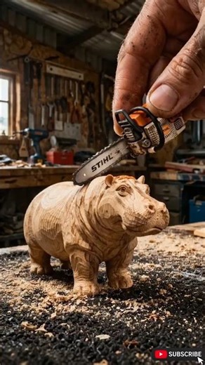 Mini Chainsaw vs Wooden Hippo – Satisfying Macro Cut!