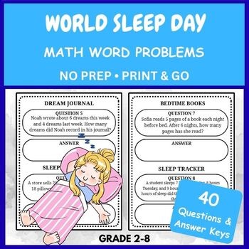 World Sleep Day Math Activities | Sleep-Themed Word Problems | Grades 2-8