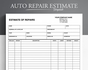 Auto Repair Estimate. Body Shop Estimate. Auto Body Estimator. - Etsy