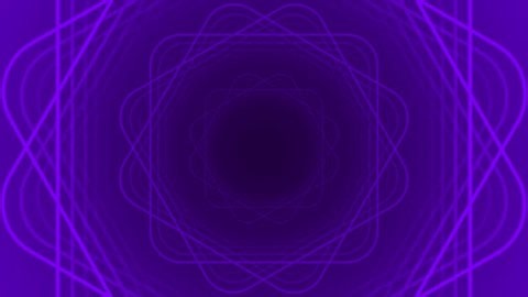 Animated Purple color rotating multiple square shape lines forming floral pattern with 3d tunnel modern design loop able dark geometrical background