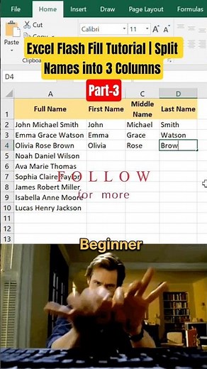 How to Separate Names in Excel (First Middle Last)#excel #exceltips #exceltricks #excelshortcuts