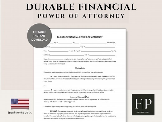 Durable Financial Power of Attorney Template: USA Specific (PDF & Word) - Etsy