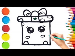 How to draw a Cute Gift Box | Easy kawaii Drawing For Kids| Christmas Gift Box Drawing
