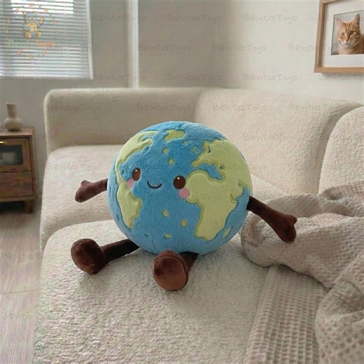 Happy Earth Plush Toy, Adorable Space Planet Plushie, Cuddly Science Globe Cushion, Kawaii Stuffed Solar System, Orbit Soft Toy Gift - Etsy