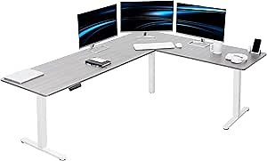 VIVO Electric Corner 84 x 63 inch L-Shaped Standing Desk, Memory Height Adjustment, Dark Gray Top White Frame, DESK-E3CTWG-84