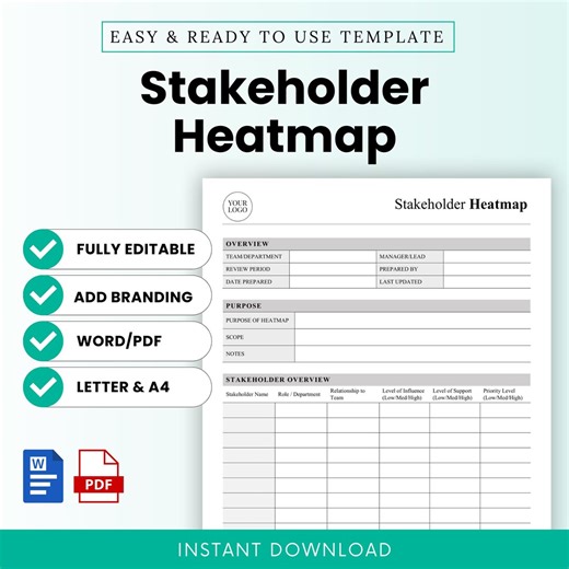 Simple Stakeholder Heatmap Template – Word & PDF, A4 + US Letter - Etsy