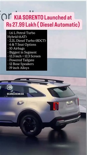 🚘 Kia Sorento launched at ₹27.99 lakh! 🔥 ‪@KiaInd‬