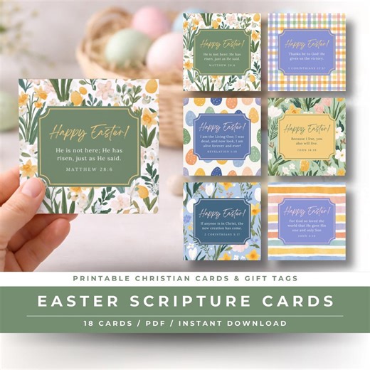18 Easter Scripture Cards, Printable Christian Gift Tags & Label, Bible Verses Church Handout - Etsy