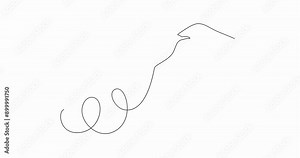 Flying bird, seagull is drawing as single continuous line in minimalism, artistic animation online, continuous movement of the contour of the drawing, video of drawing line in 4k