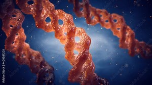 3D render animation of Collagen triple helix molecules, Collagen is the main component of bones, skin, muscle and tendons