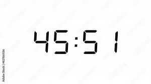 Matte Black Digital Countdown Timer Starting at 50:00 (50 seconds) on White Background, Featuring High-Visibility LED Display. 4K Motion Graphics