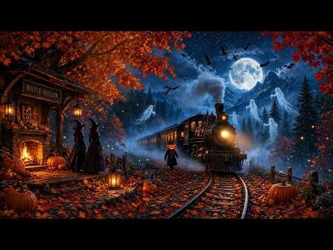 Relaxing Halloween Ambience Music 2026 🎃 Cozy Night in a Spooky Pumpkin Station 👻 Haunted Sounds