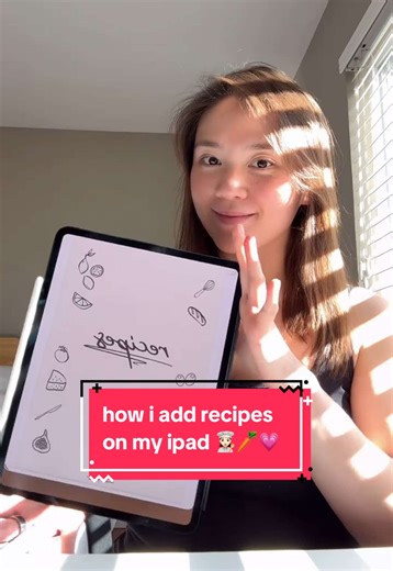 how I add recipes on my iPad 💗🥕 no more scrolling through screenshots and bookmarks 😏 #ipadmini7 #ipadplanner #digitalnotes #ipadnotes #ipadtips