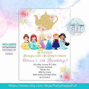 Princess Tea Party, Frozen Tea Party, Jasmine Tea Party Invitation, Princess Invitation, Par Tea, Tea Birthday, Template Instant Download - Etsy Australia